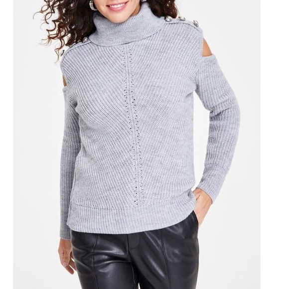 INC International Concepts Woman’s Small Light Gray Cold Shoulder Sweater - Picture 1 of 8